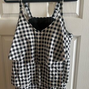 Catherines Black and White Tiered Tankini Swim Top